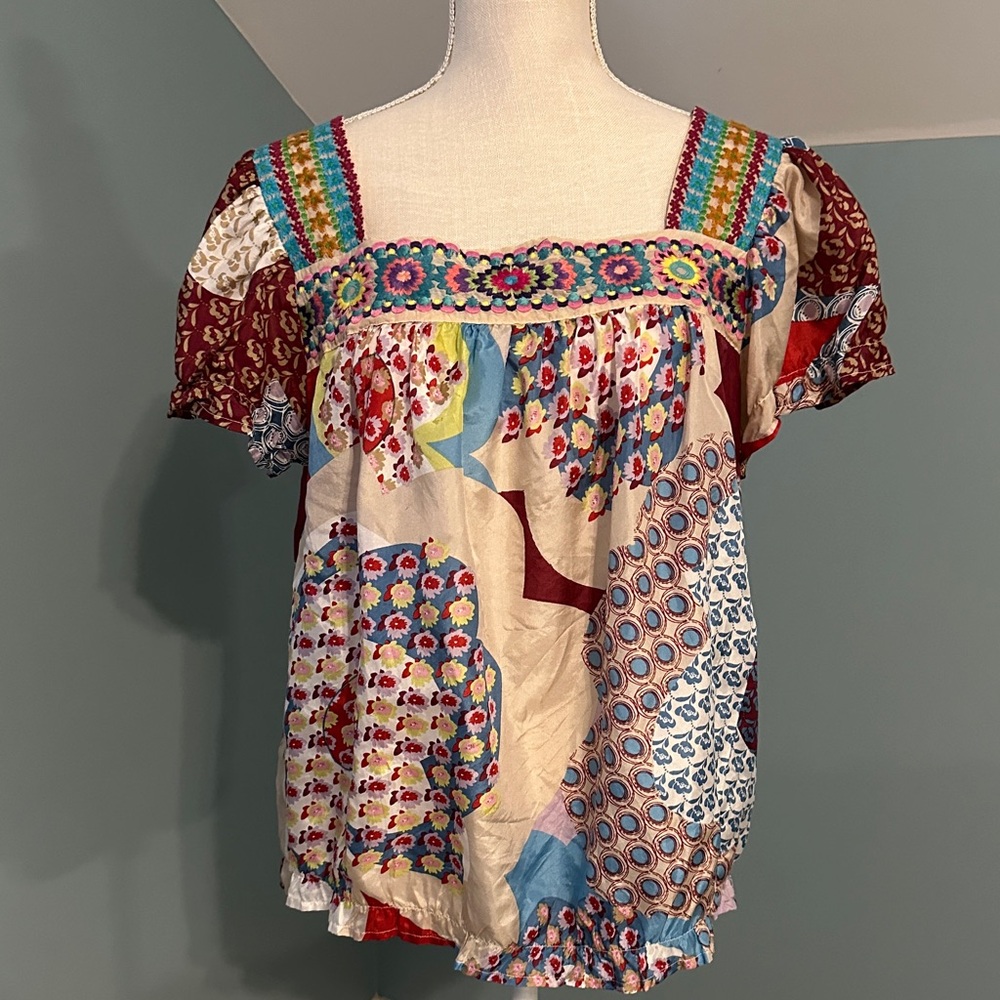 Johnny Was Multicolor Patchwork Blouse - image 1